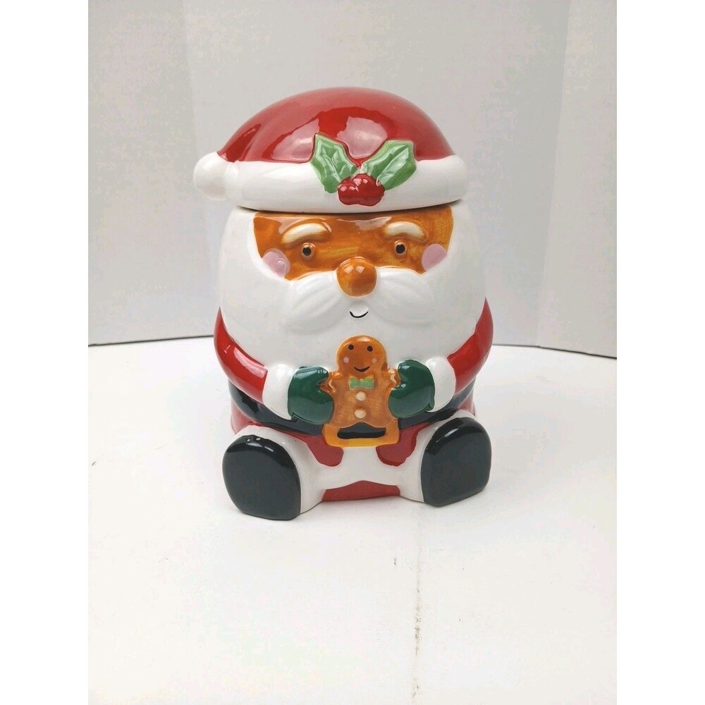 Holiday Time Earthenware Candy Jar Santa Claus 7 Inch Tall New